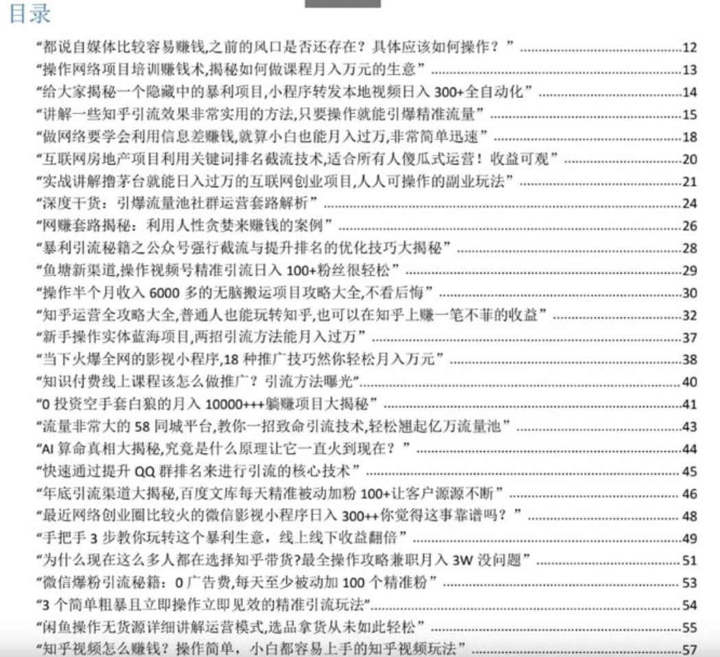 450个搞钱野路子文字版项目解析下载