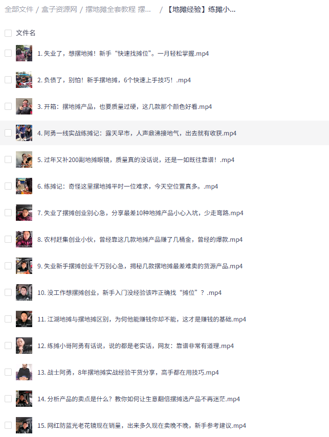 摆地摊创业实战全套教程免费下载-练摊小哥经验与卖水果技巧合集